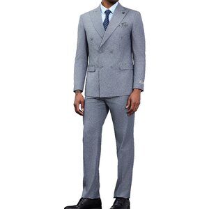 Solid Medium Grey Double Breasted 2 Piece Stacy Adams Men's Suit